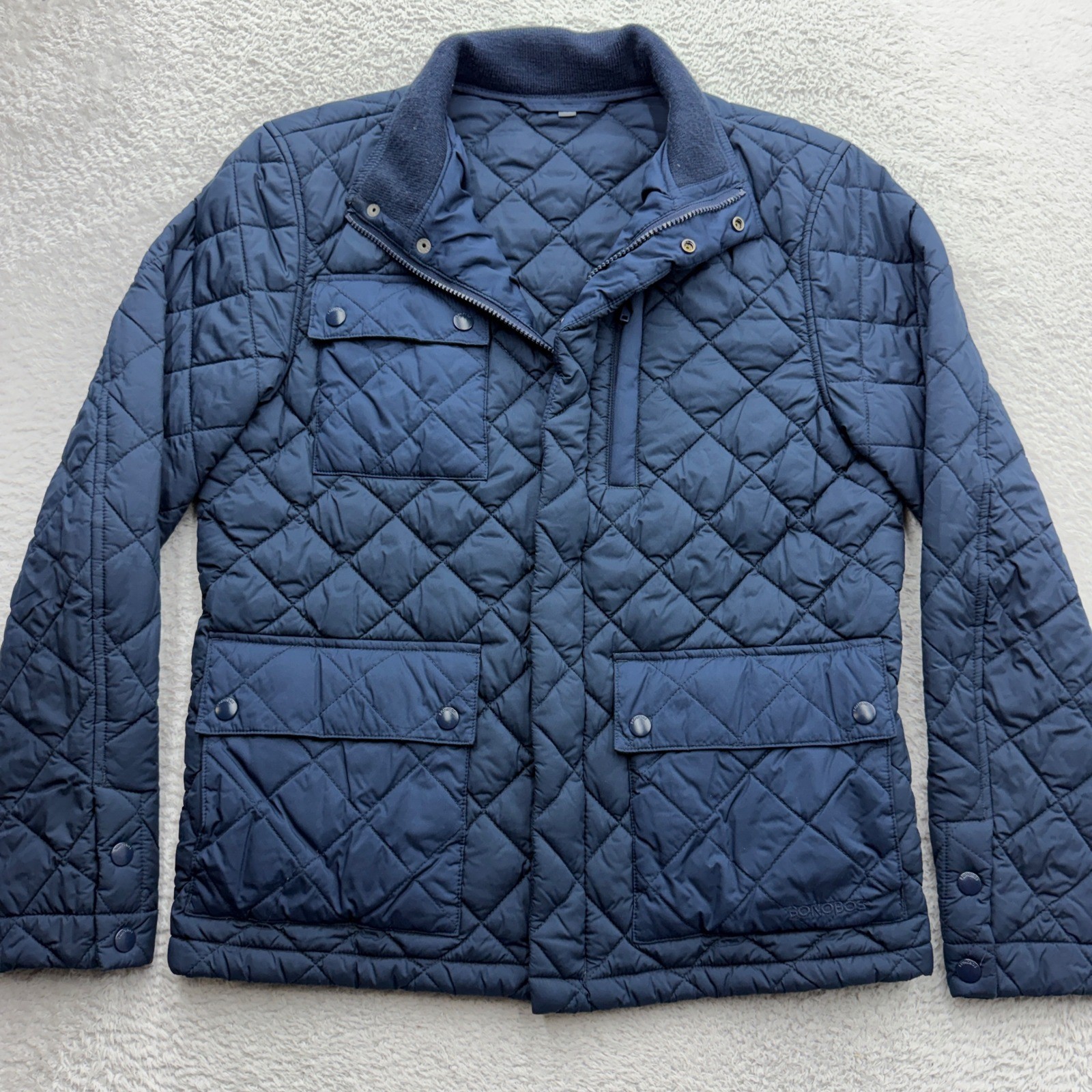 Bonobos Banbury Quilted Jacket Mens Medium Slim Fit Navy Blue Diamond Field Coat