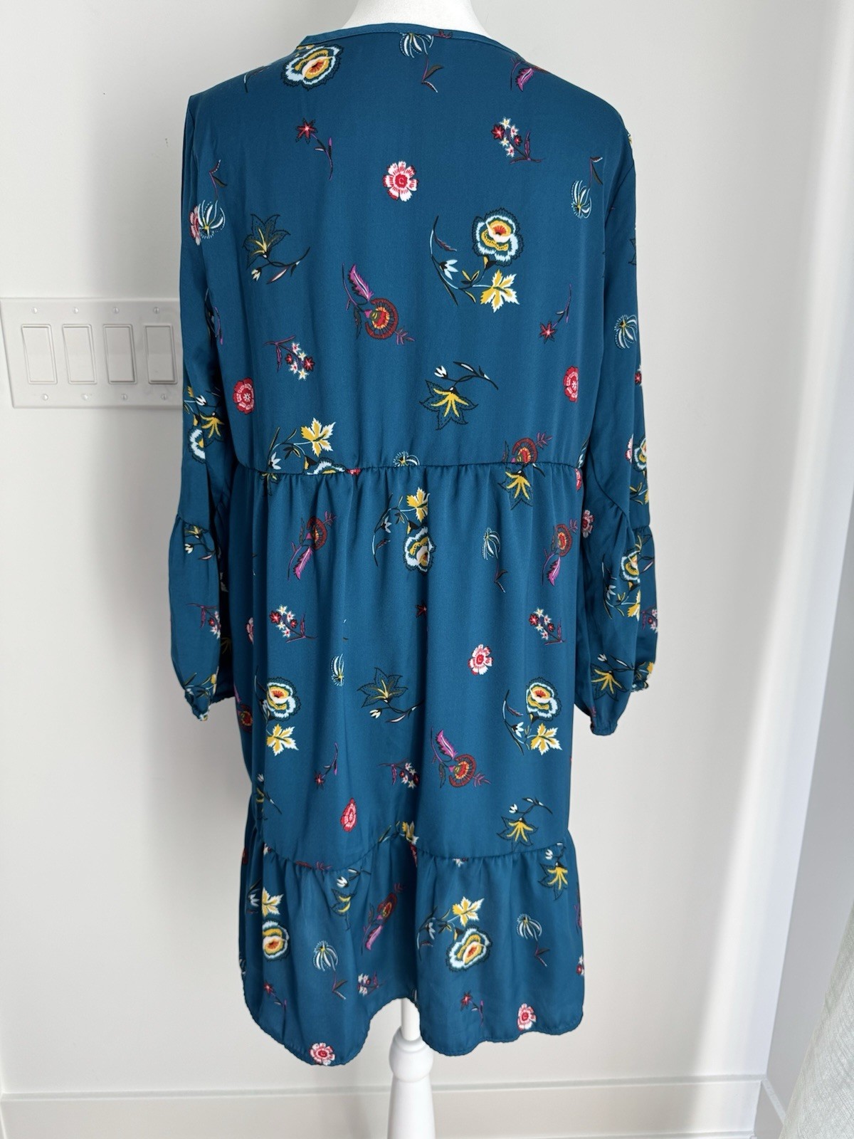 Old Navy Women’s Blue Floral Long Sleeve Pleated Ruffle Hem A Line Dress NEW