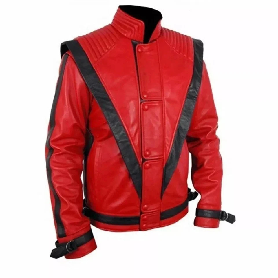 Men’s Michael Jackson Thriller Red Faux Leather Jacket Retro Biker Party Style