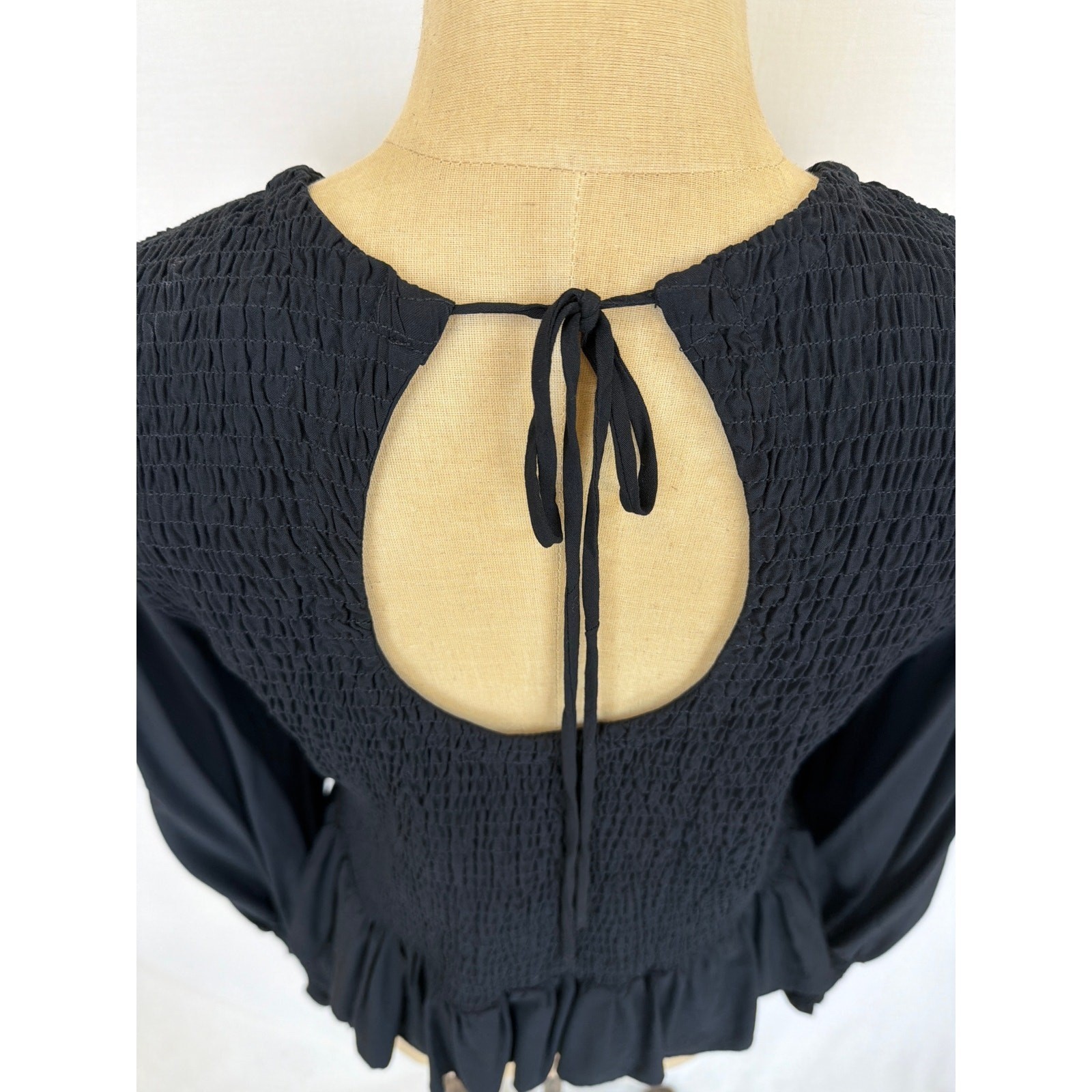 NWT Dear John Black 100% Rayon Top XL #0401 Smocked