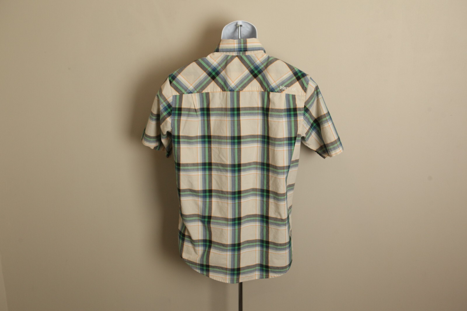 🏕️ Marmot Men’s Ivory Green Blue Hiking Fishing Shirt S Short Sleeve EUC 🎣