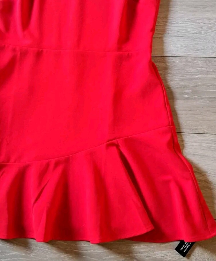 Dusk By Roman Red Stretch Sleeveless Peplum Hem Dress Smart Occasion Office UK16