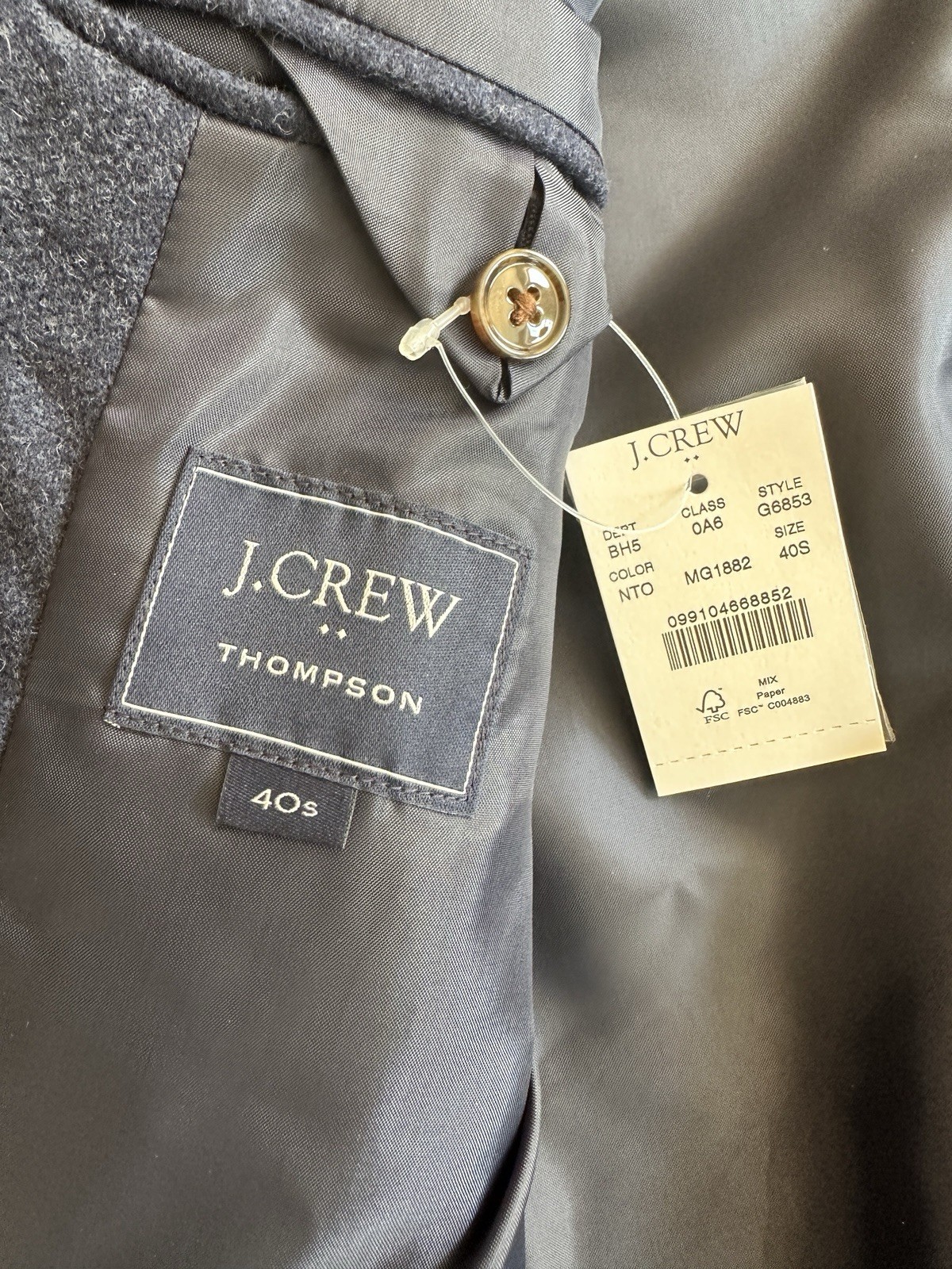 J.CREW Thompson 40S Blue Wool Tweed Slim Fit 2-Button Single-Breasted