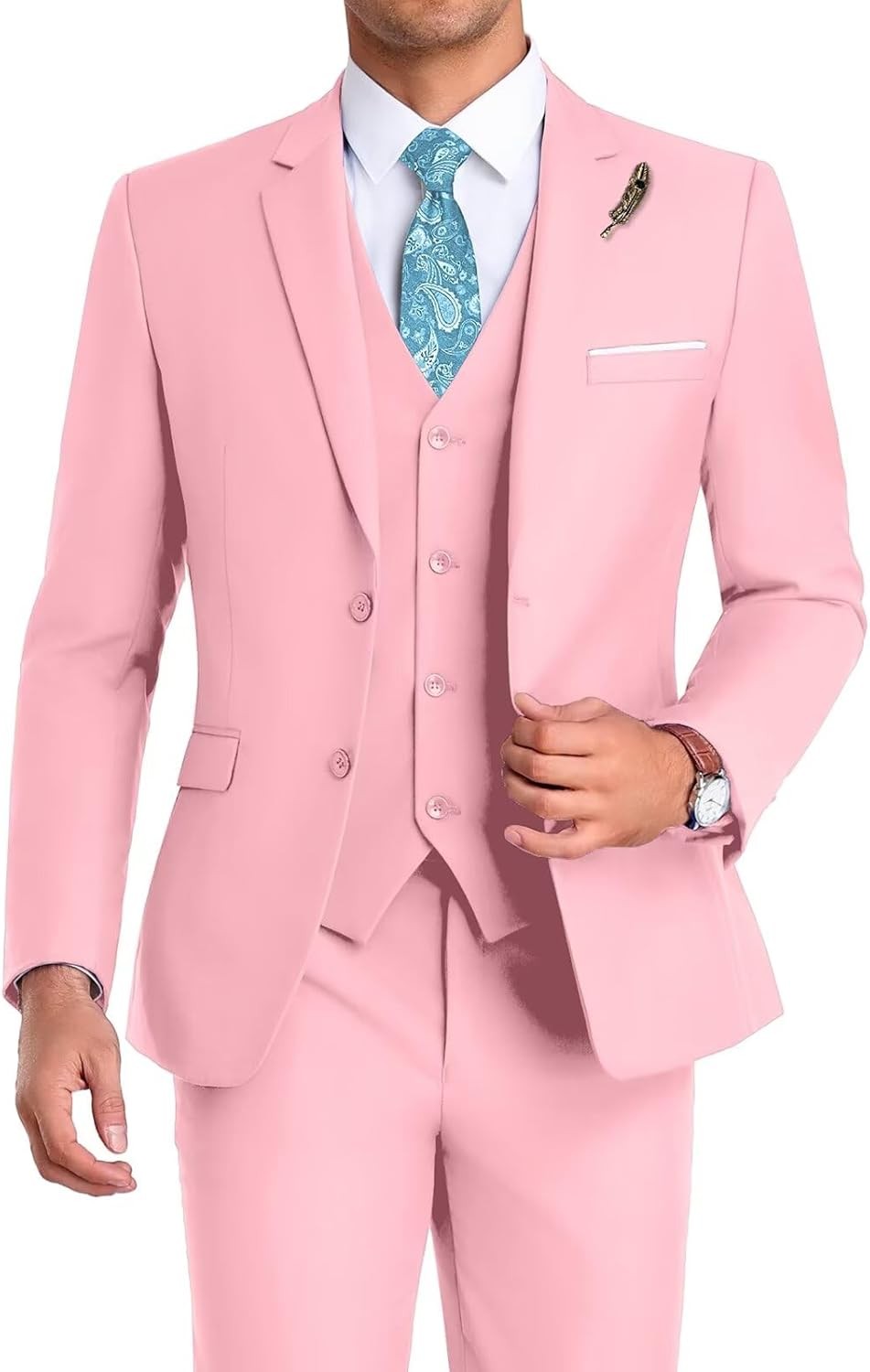 Men’s Slim Fit 3Piece Suit Tuxedo Set Wedding Prom Business Jacket Vest Pant Tie