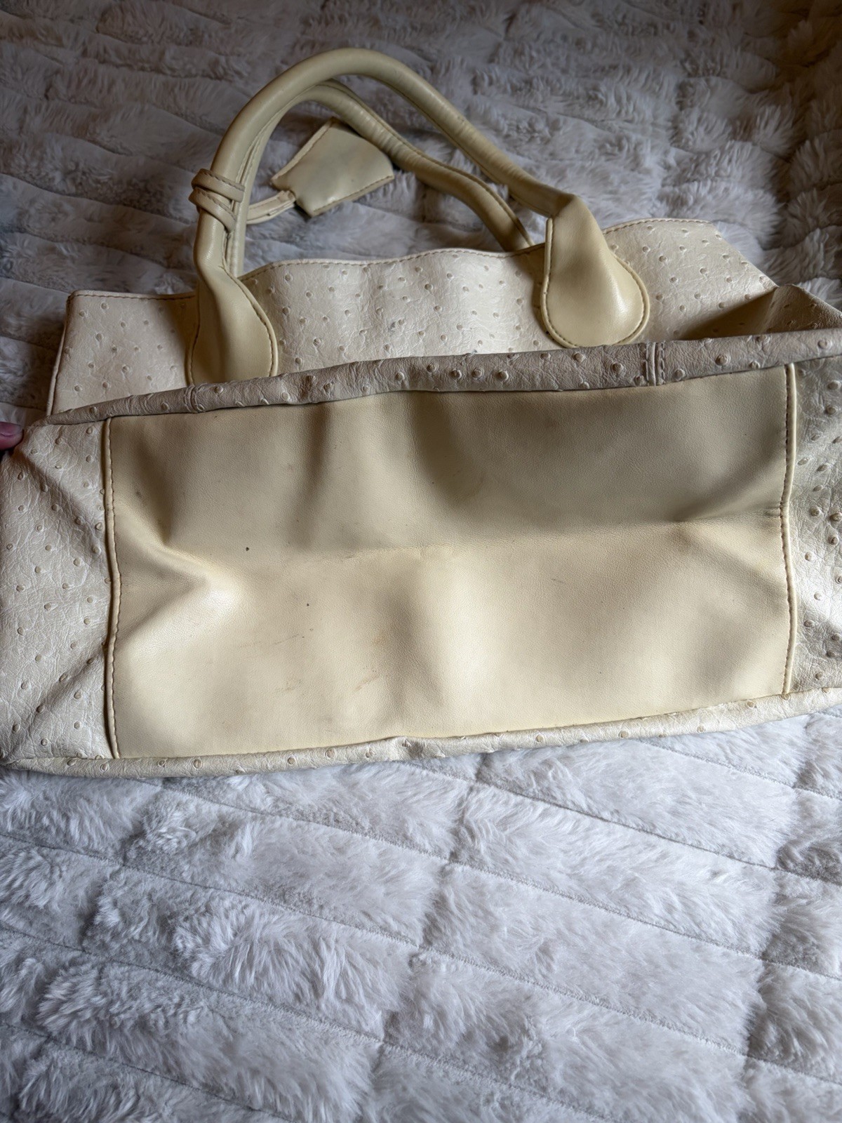 Estée Lauder Ivory Ostrich Satchel Top Handle Bag Zip, gold hardware