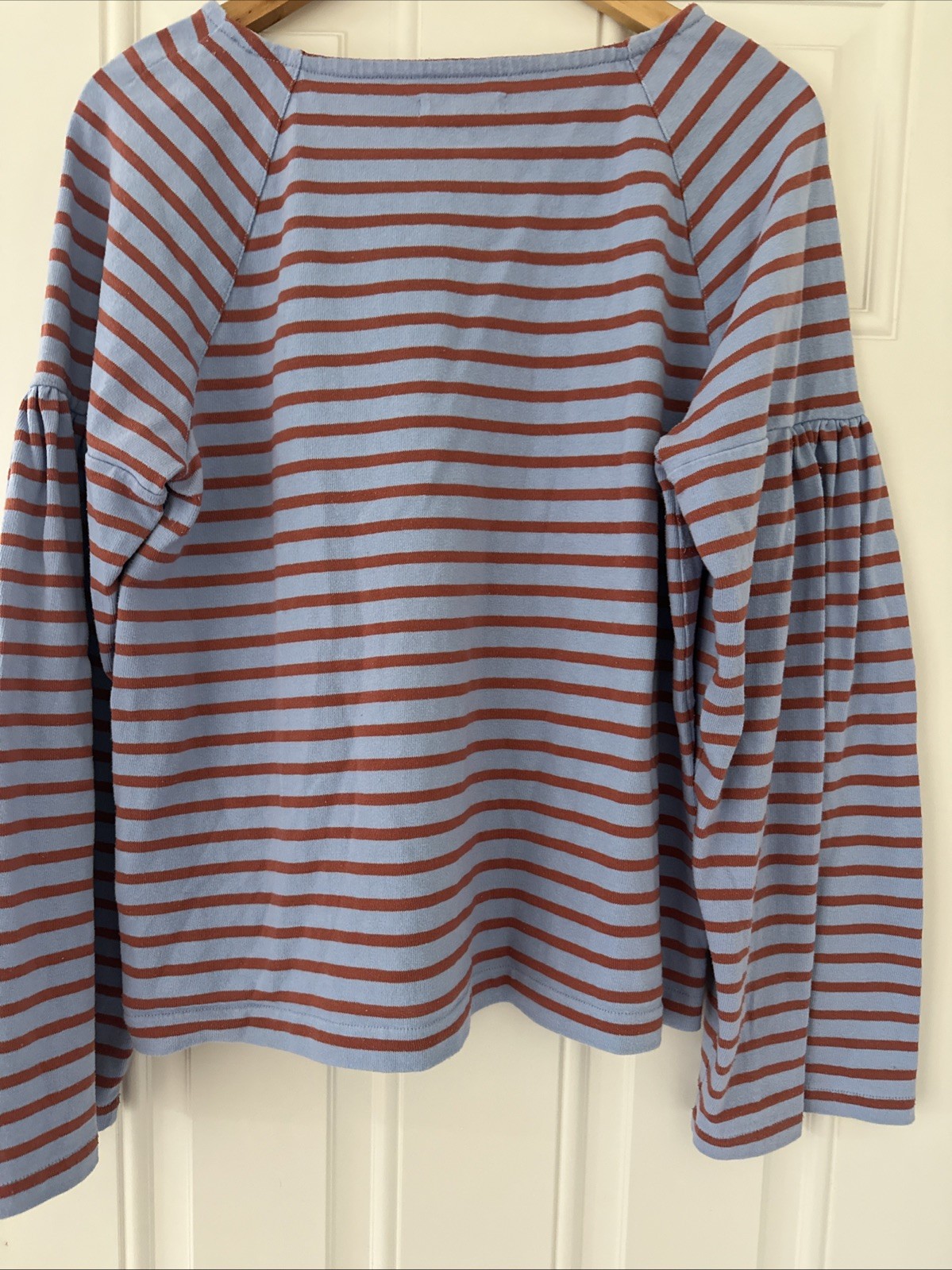 Madewell Shirred Bell Sleeve M Sailor Blue Red Striped Pullover Coastal Preppy