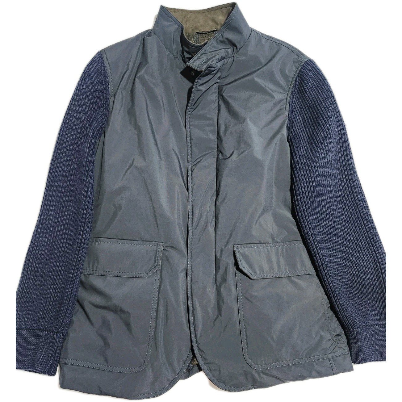 Waterville Men Jacket Coat Italy Made Size 52 L XL EU Wool Sleeves Navy Blue