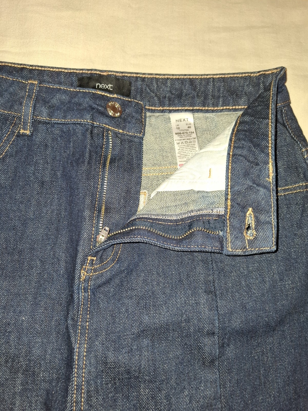 Next Ladies Size 12 Dark Blue Mini Denim Skirt Mid Thigh Length