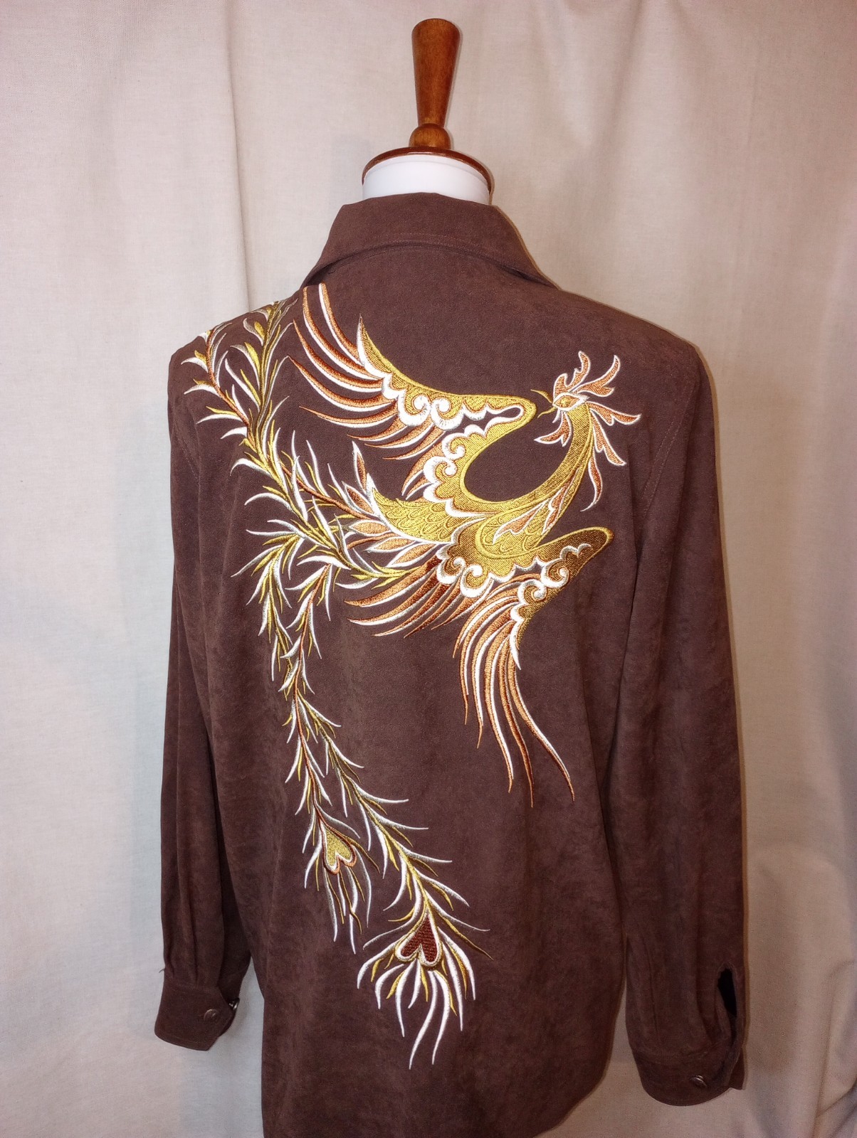 Bob Mackie Vtg Phoenix Wearable Art embroider zip jacket brown faux suede Small