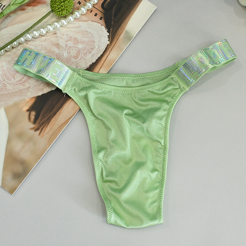 5 Packs Lot Sexy Womens Satin Panties Thong Brief Glitter Low Waist Underwear