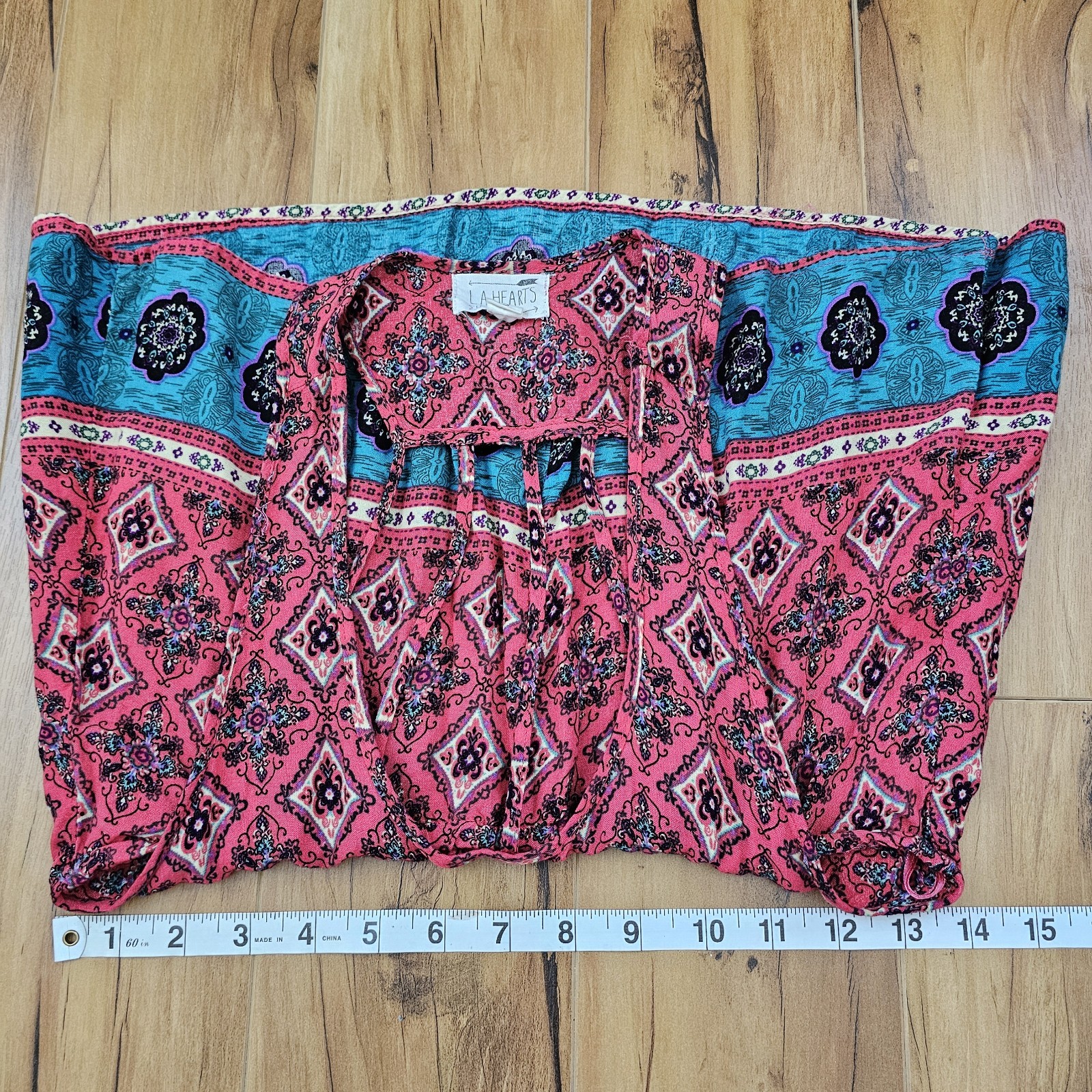 LA Hearts Boho Red And Teal Print Strappy Cage Back Tank Top Women’s S Festival