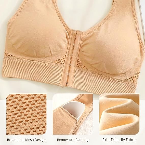 Front Closure Wireless Bra Breathable Mesh Post-Surgery Support