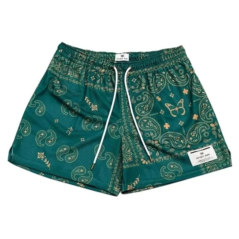 2025 Unisex Mens Infamous Bandana Shorts Paisley Pattern Mesh Sport quick-drying