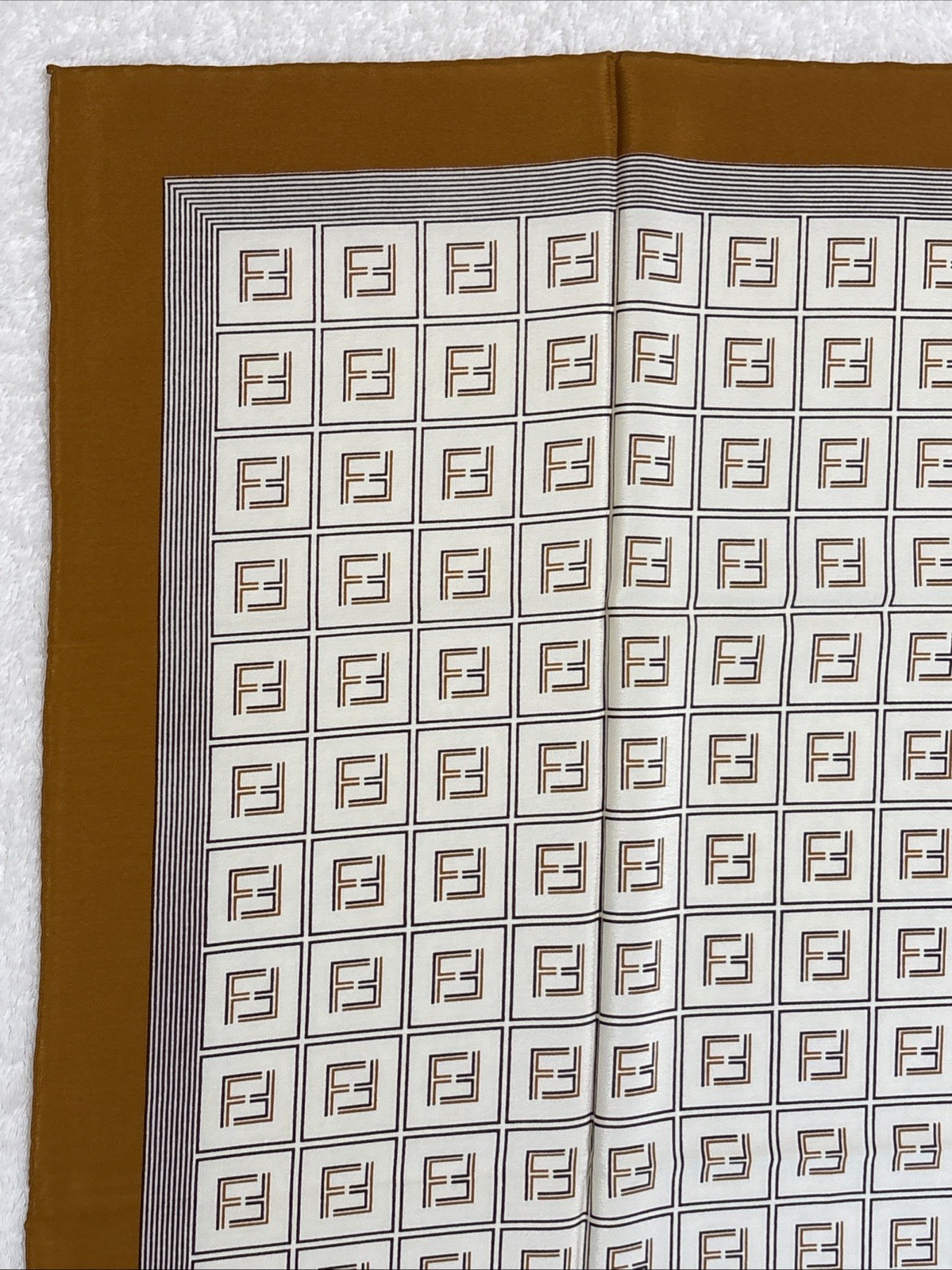 FENDI Silk Scarf 34in FF Monogram Logo Geometric Classic Elegant Italy