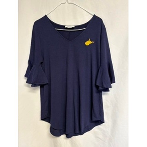 Zenana West Virginia WVU Navy Blue Bell Sleeve V-Neck Top Large Mountaineers