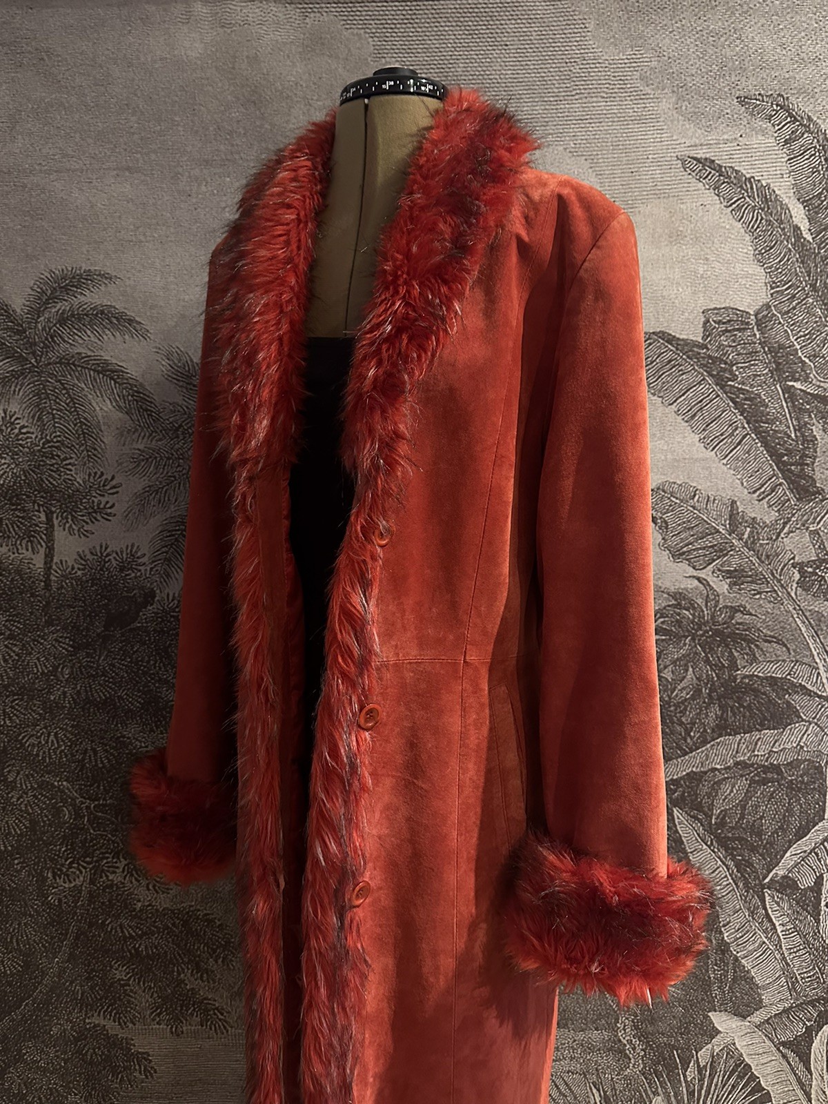 Rare Vintage Long Red Real Suede Afghan Coat Maxi Leather Fur Y2K Penny Lane 12
