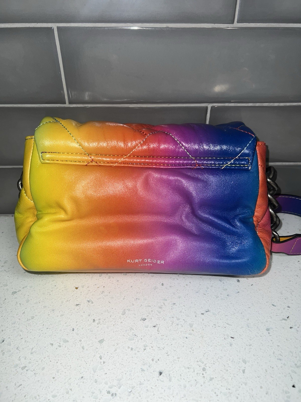 Authentic Kurt Geiger Kensington Rainbow Quilted Shoulder Bag Chain Strap