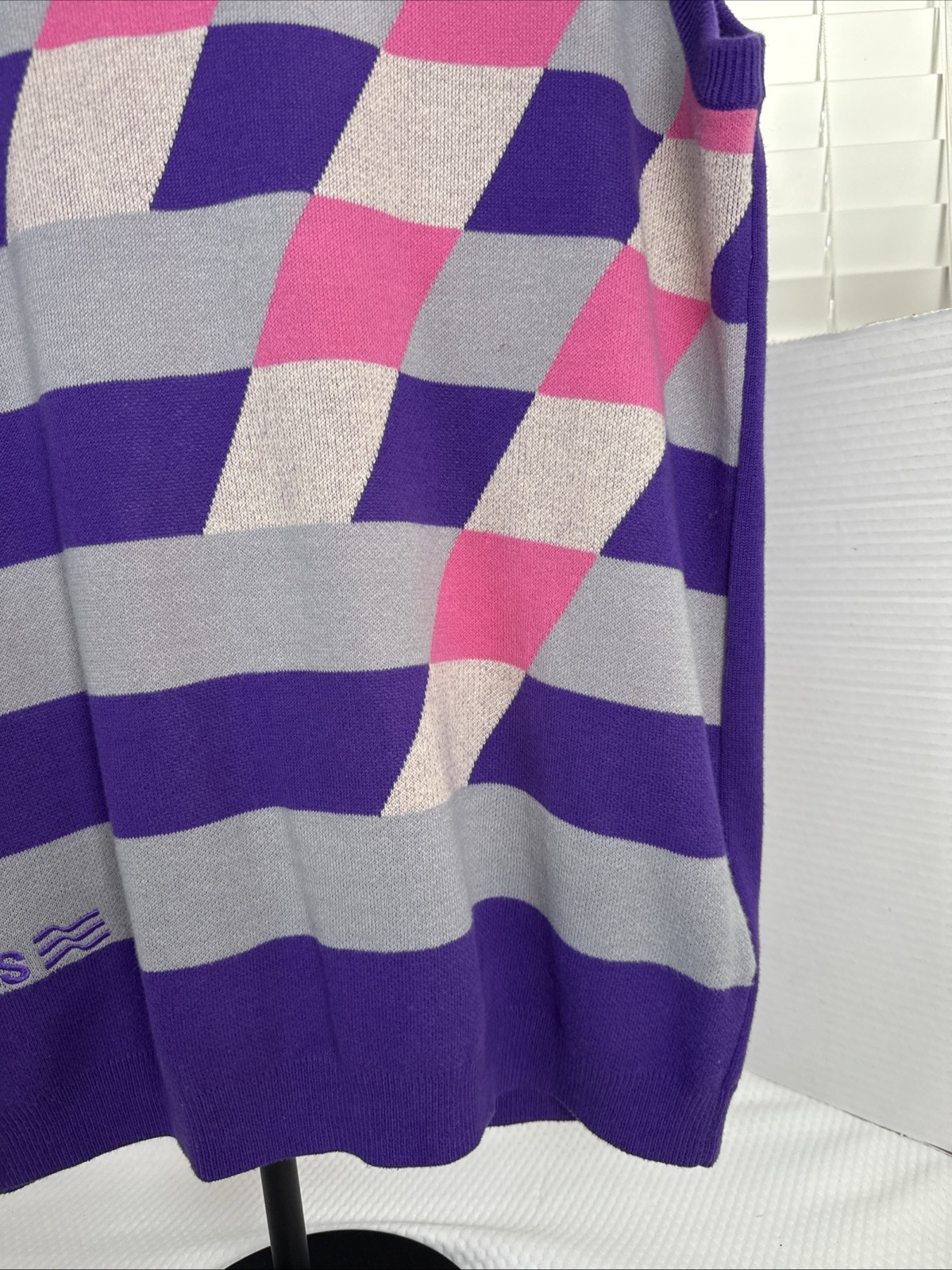 Retro Style Adidas Knitted Purple,Pink,& Beige Stripe Men’s Vest Size L Classy