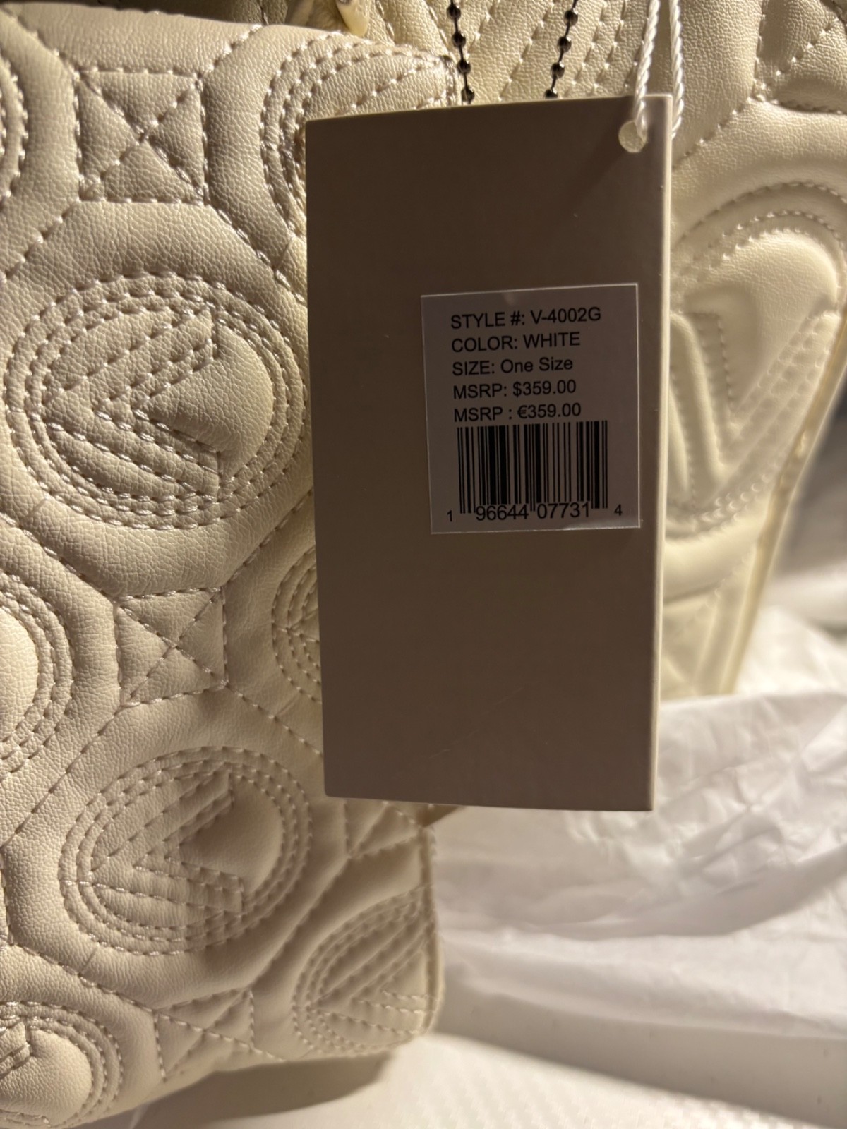 NWT Valentino Orlandi Large Quilted Tote Bag With Matching Wallet White