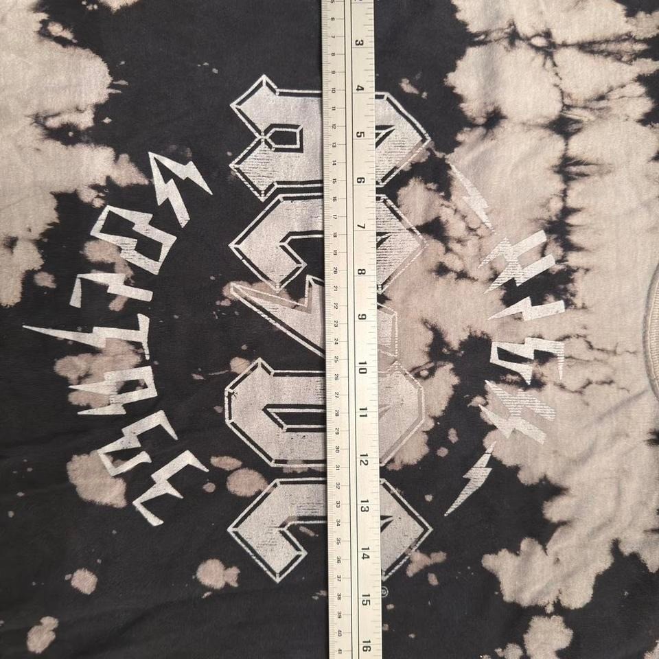 AC/DC High Voltage Bleach Tie Dye Graphic T-Shirt Black White S/M Mens Womens
