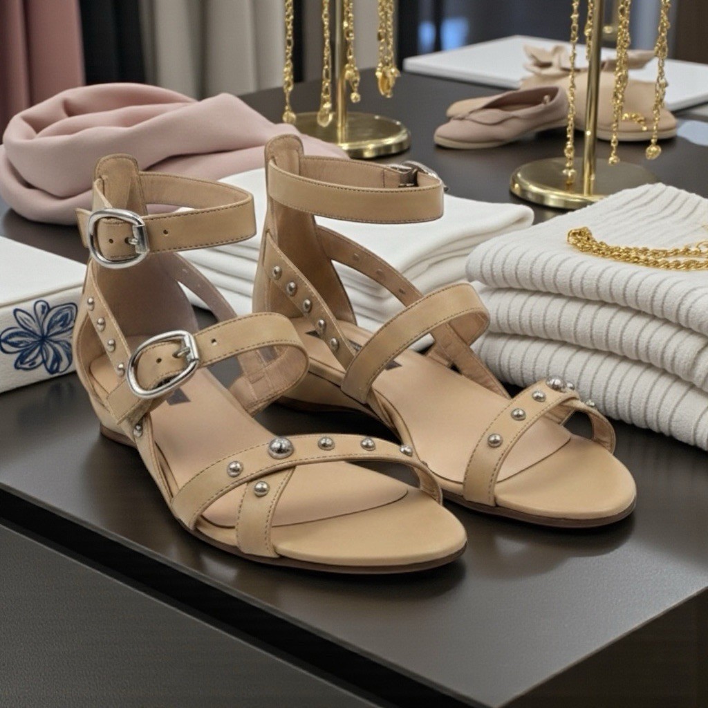 Size 6 Women’s Claudia Ciuti Nude Leather Studded Sandals Italy Gladiator