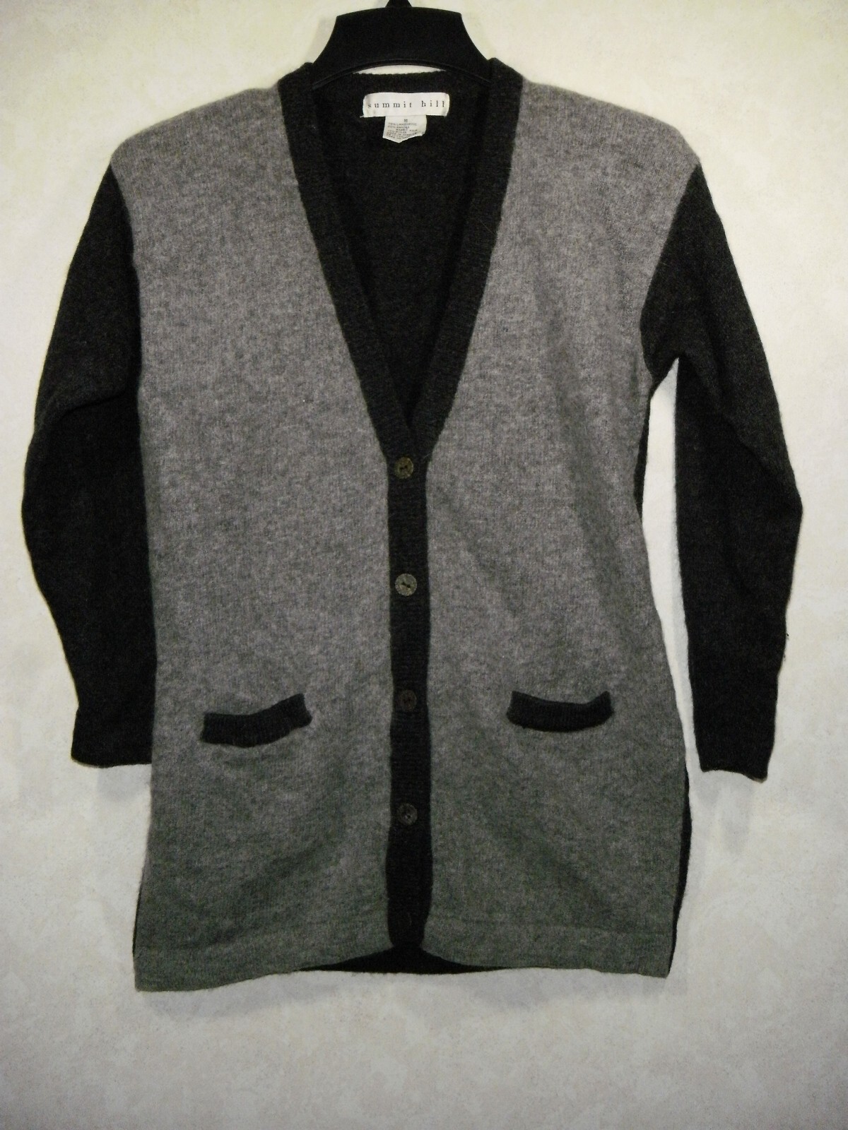 Summit Hill Vtg. Crdigan Sweaterr Women S Gray Lambswool Angora V-Neck Button Up