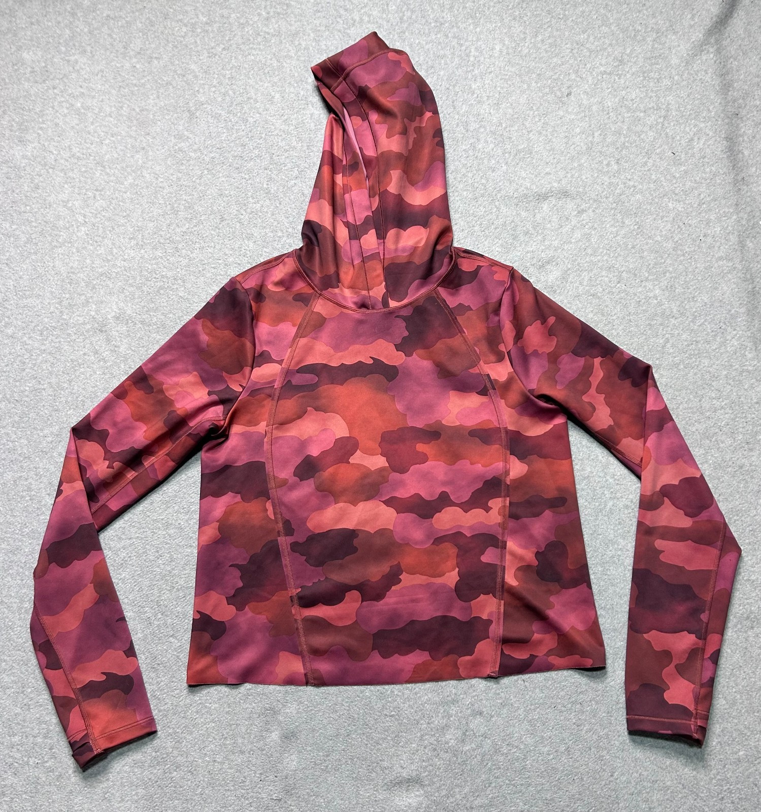 Athleta Pinnacle Hoodie Top Womens Small Pink Camo Running Performance Stretch