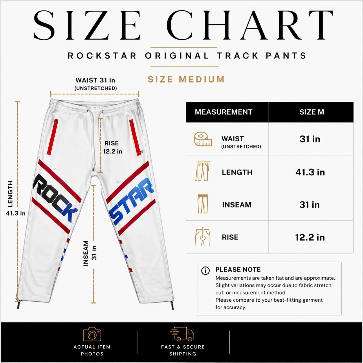 Rockstar Original Jabez Track Pants Men M White Red Blue Moto Streetwear Joggers