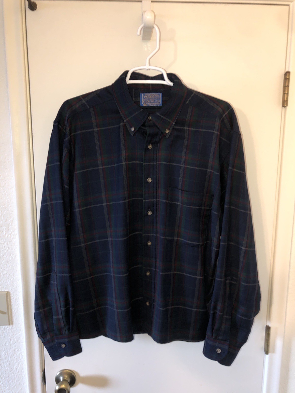 Vintage Sir Pendleton Wool Herringbone Plaid Button Down Flannel Shirt Men’s L