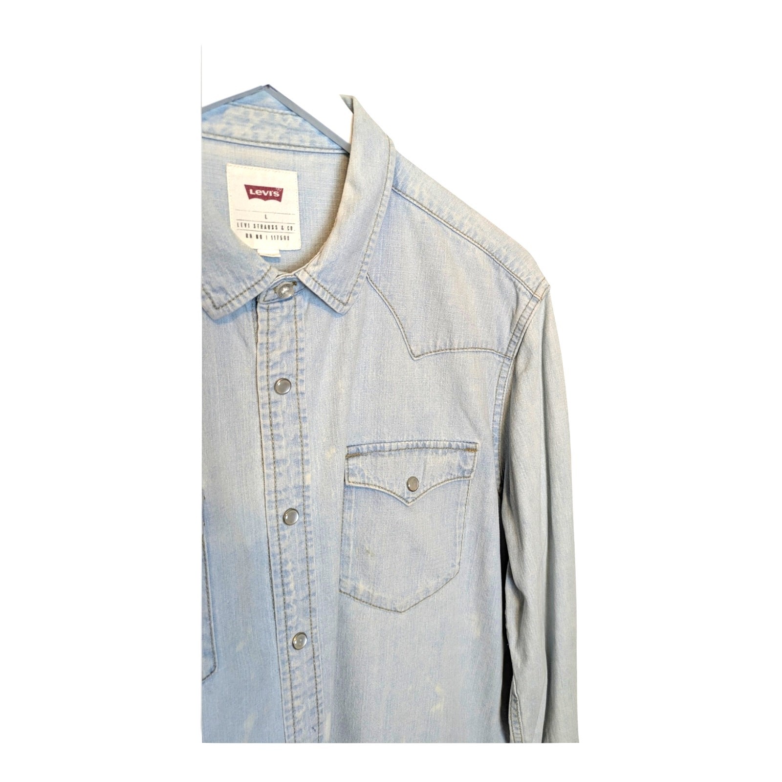 LEVI’S Barstow Pearl Snap Western Work Shirt Bleach Wash Style 3LYLW2262 – L