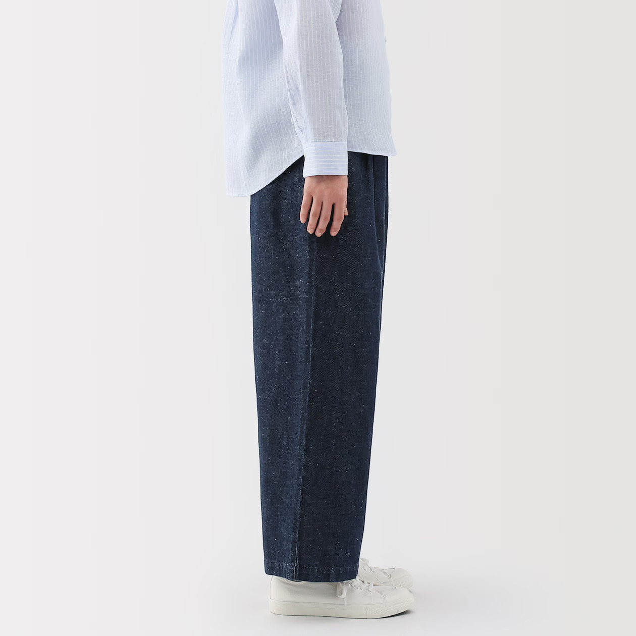 MUJI Womens Organic Cotton Linen Denim Easy Wide Pants Dark Navy FedEx