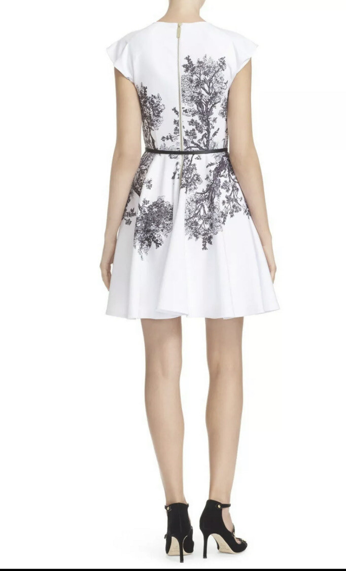 TED BAKER 2 UK 8 Wooland Toile floral print fit flare full skirt skater dress