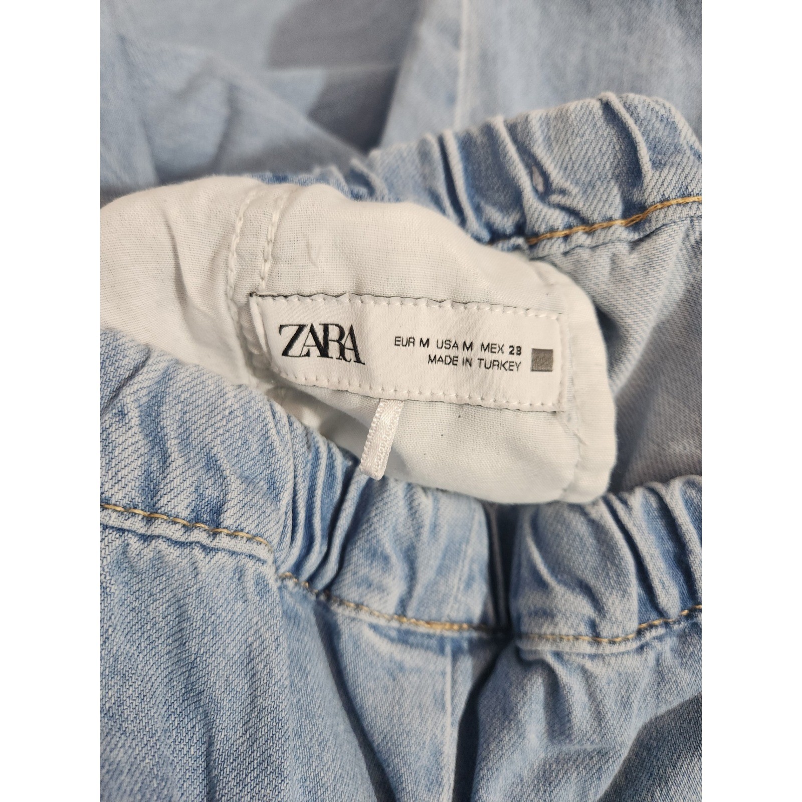 Zara Womens Wide Leg Drawstring Jeans Light Wash Blue High Rise Size Medium