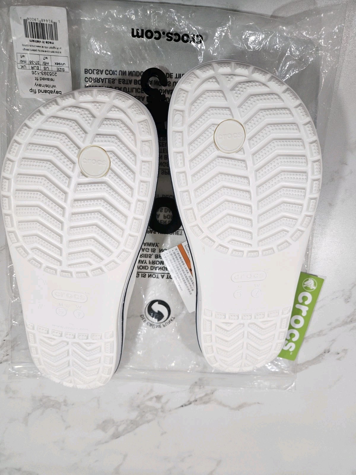 Crocs Bayaband Flip White Navy Comfort Thong Sandals Unisex M5/W7