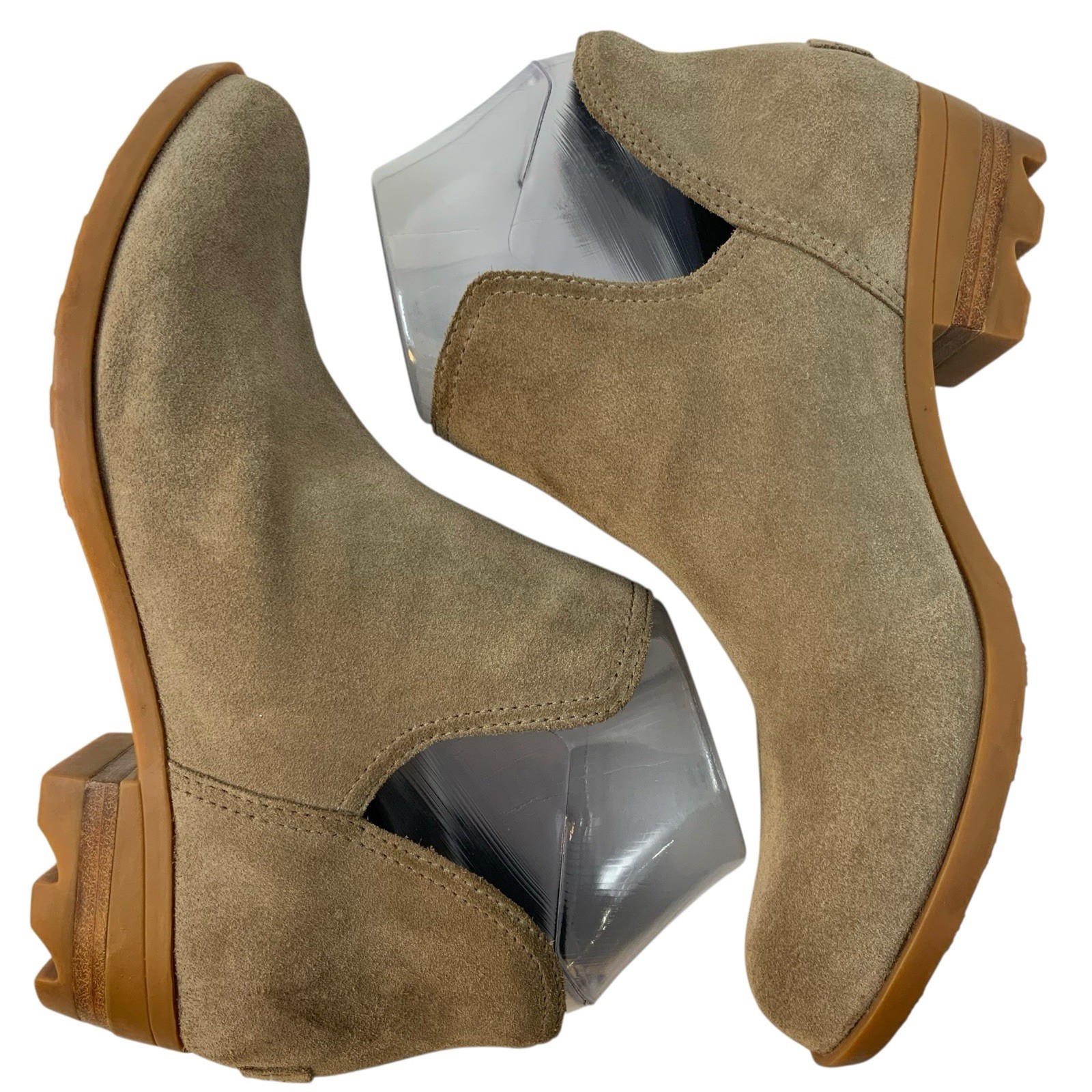 Sorel Lolla II Cut Out Bootie Beige Tan Camel Suede Pull On Ankle Boots Size 8