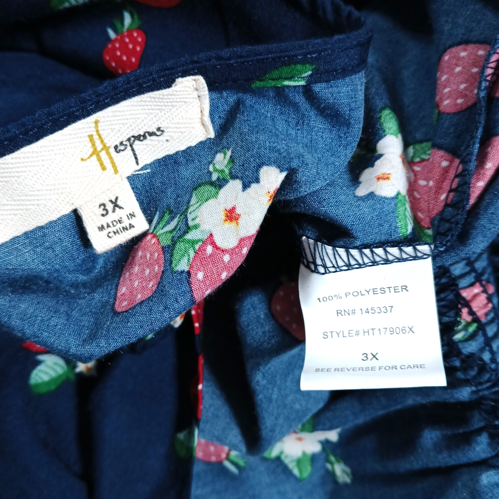 Hesperus Women Strawberry Peplum Top 3X Blue Fruit Floral Smocking Cottagecore