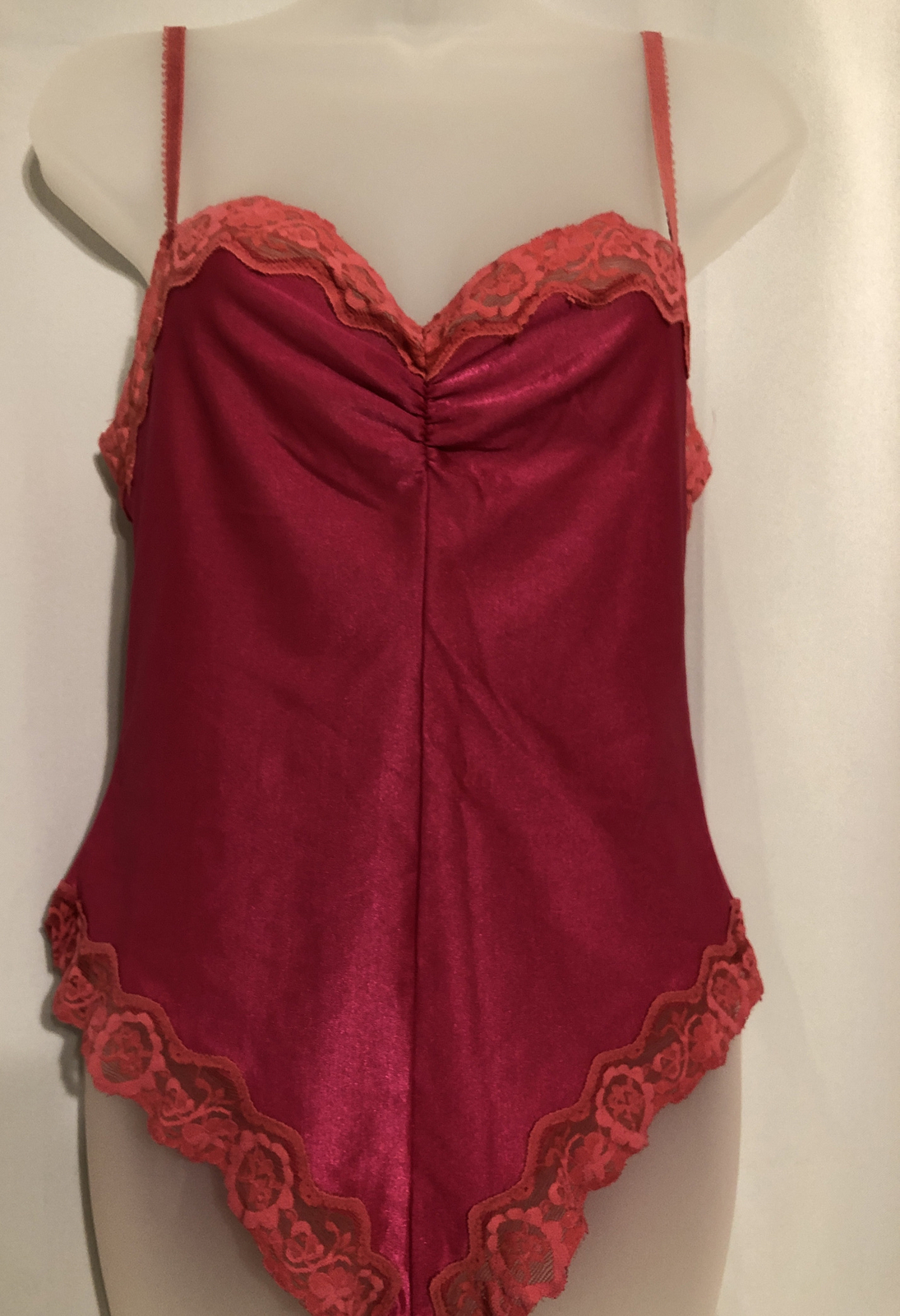 True VINTAGE Flair Stain Pink bodysuit lace teddy Size Medium # 6609 Made In Usa