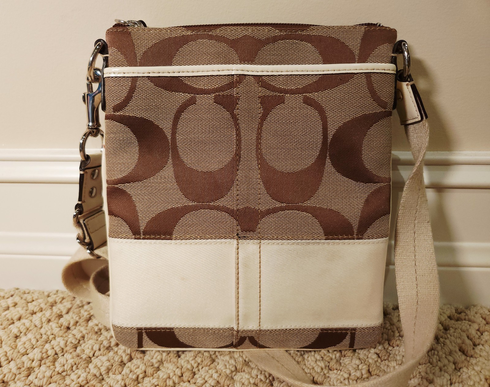 Coach | Vintage Small Brown Monogram CC Canvas Beige Crossbody Bag Pouch Purse