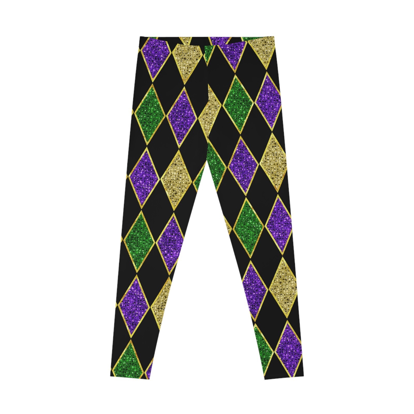 Mardi Gras Harlequin Pattern Stretchy Leggings Sizes XS to 2XL;