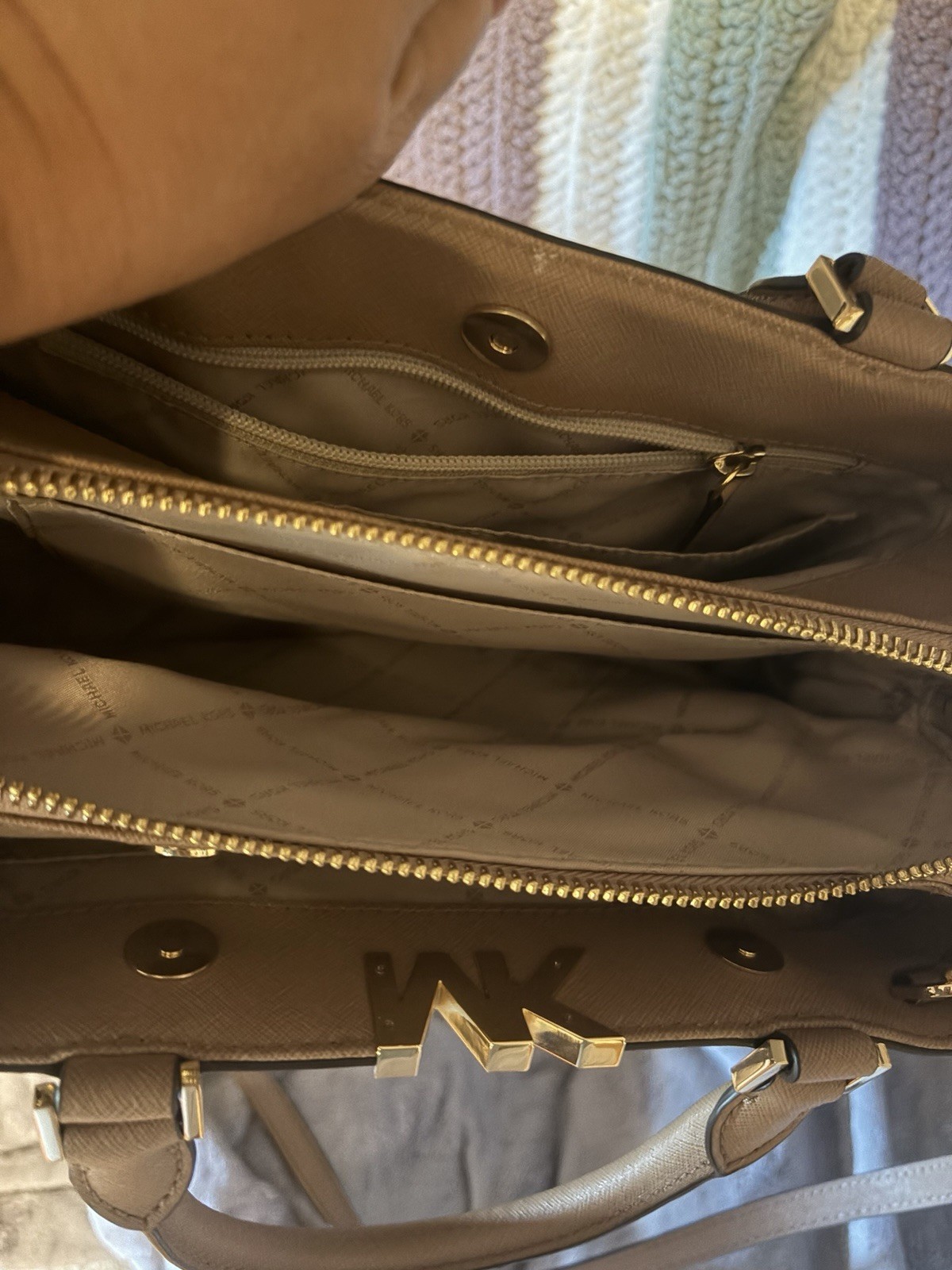 Michael Kors Taupe Satchel Top Handle Bag, Detachable Strap, Zip/Magnetic