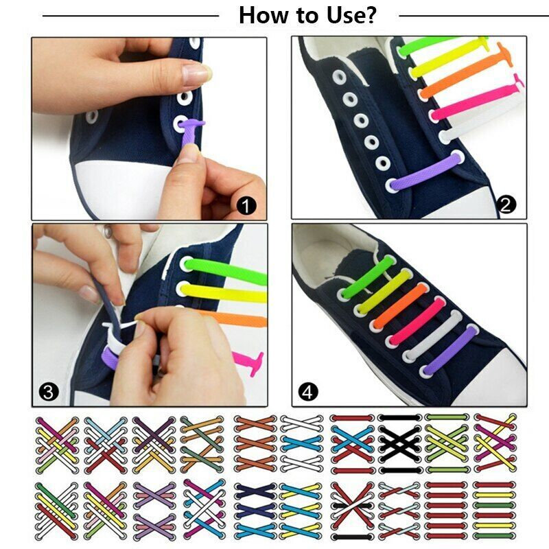 16Pcs Easy No Tie Shoelaces Elastic Silicone Flat Lazy Shoe Lace Strings Adult