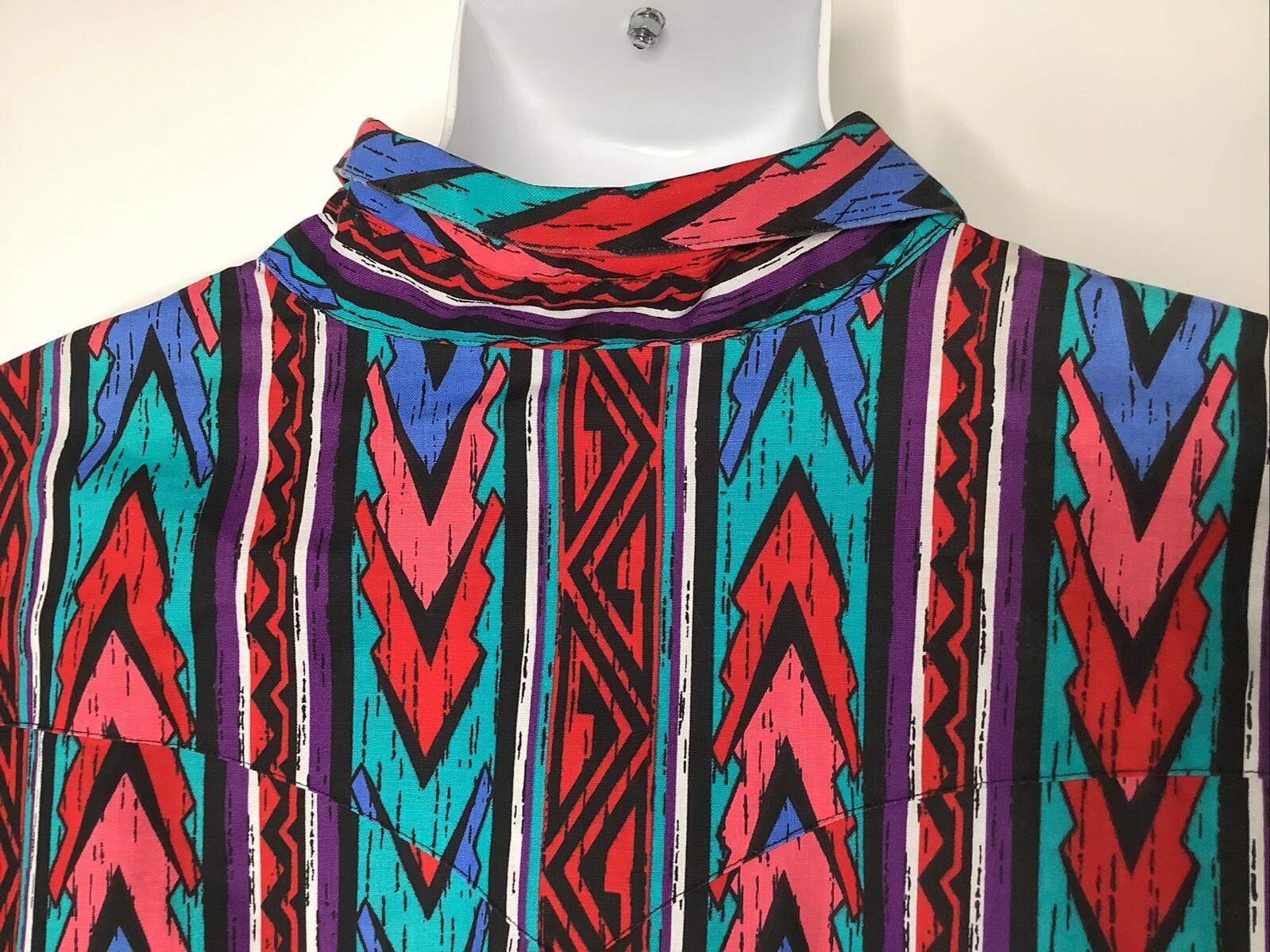 Vintage Plainsman Button Down Shirt Sz 20 4X 20.5 Aztec For Big Men Geometric