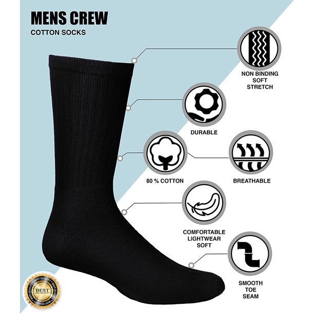 3-12 Pairs Lot Mens Plain Solid Cotton Sports Crew Athletic Work Socks Size 9-13