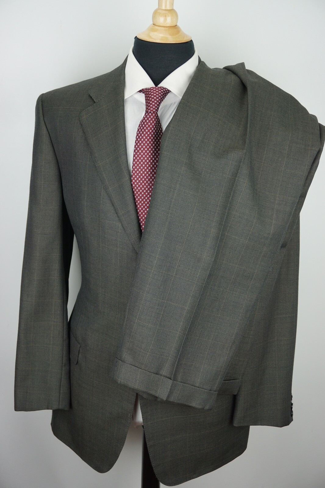 Ermenegildo Zegna Brown Nailhead Multicolor Windowpane Silk Blend 2 Pc Suit 44L
