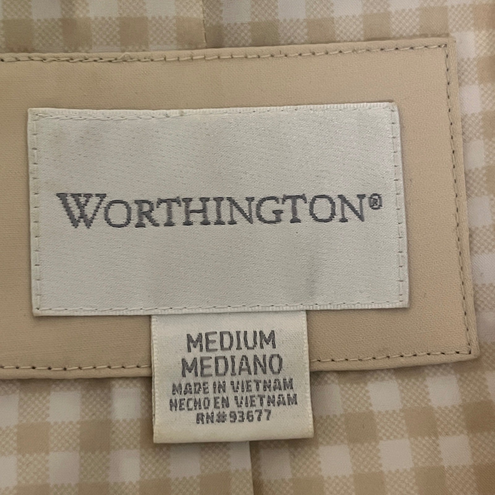 Worthington Womens Double Breasted Trench Rain Coat Beige Belted Lining Medium