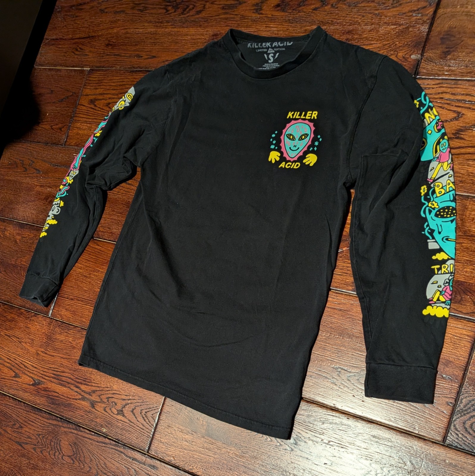 Killer Acid ‘No Bad Trips’ Long Sleeve T-Shirt Black w/ Psychedelic Alien Mens S
