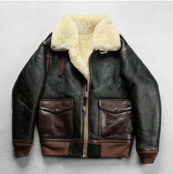 Men’s Sheepskin Shearling Leather G1 G-1 Aviator Military Flight Bomber Jacket