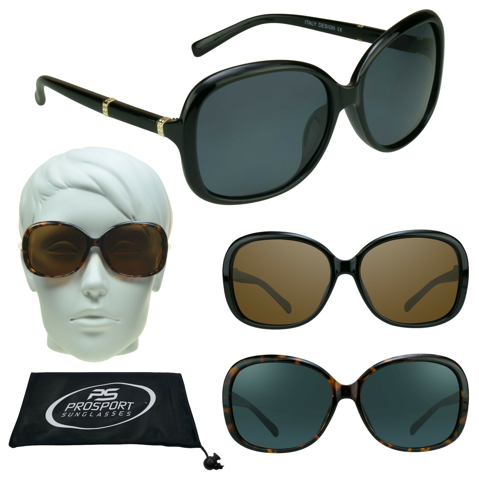 Womens Over Size Polarized Fashion Sunglasses Jackie O Black Brown Glasses