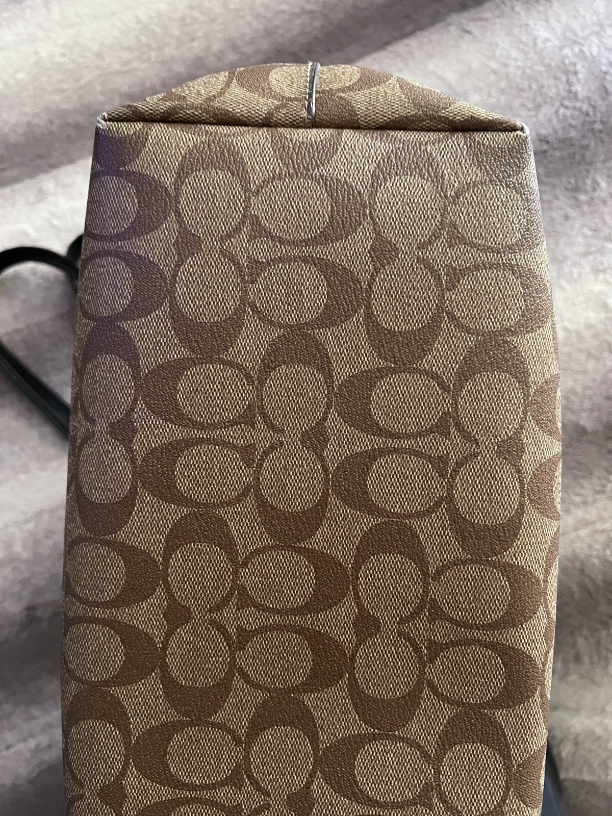 Coach F79609 Signature Tote Bag Brown Monogram Canvas Black Leather Handles
