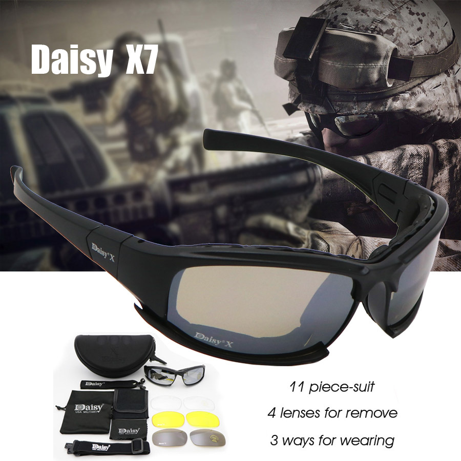 Daisy Polarized X7 Army Sunglasses 4 Lens Kit, Military War Game Goggles